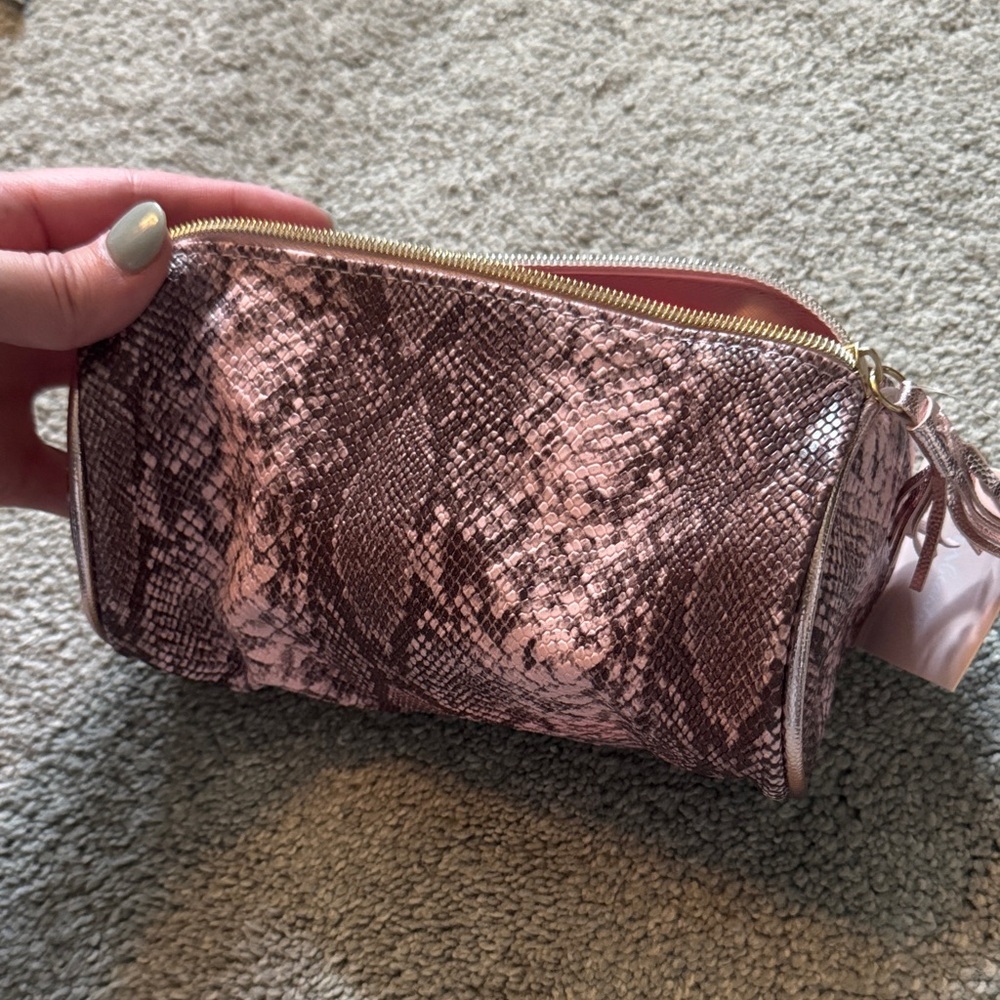 Ulta Beauty Pink and Brown Snake Print Cosmetic Bag